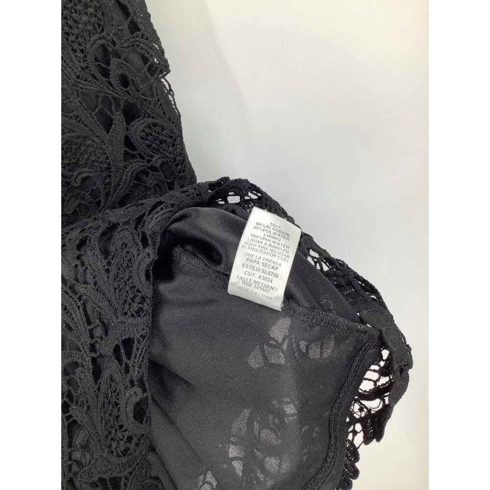 She + Sky Dress Women's Black M Lace Overlay Short Sleeve Mini - Picture 6 of 7